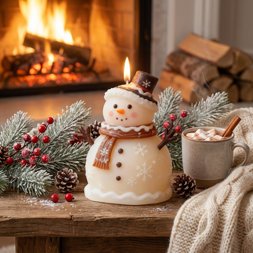 Winter Cheer Snowman Candle